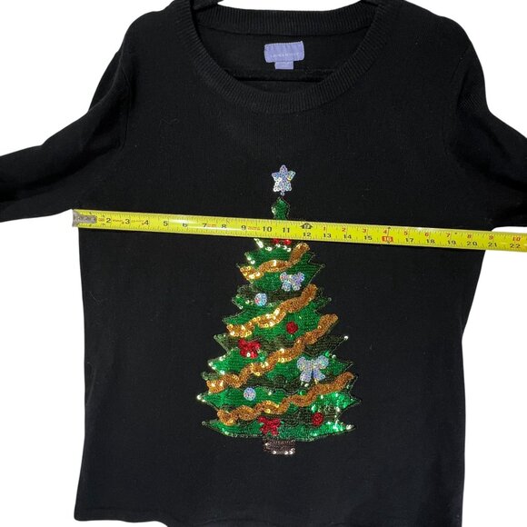 Laura Scott Black Long Sleeve Christmas Tree Sequin Sweater Womens XL Festive - Picture 9 of 9
